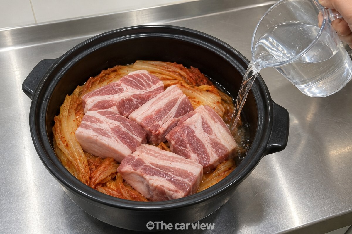 묵은지 위에 돼지고기를 올려 냄비에 담은 모습 / 기사 이해를 돕기 위한 생성형 이미지