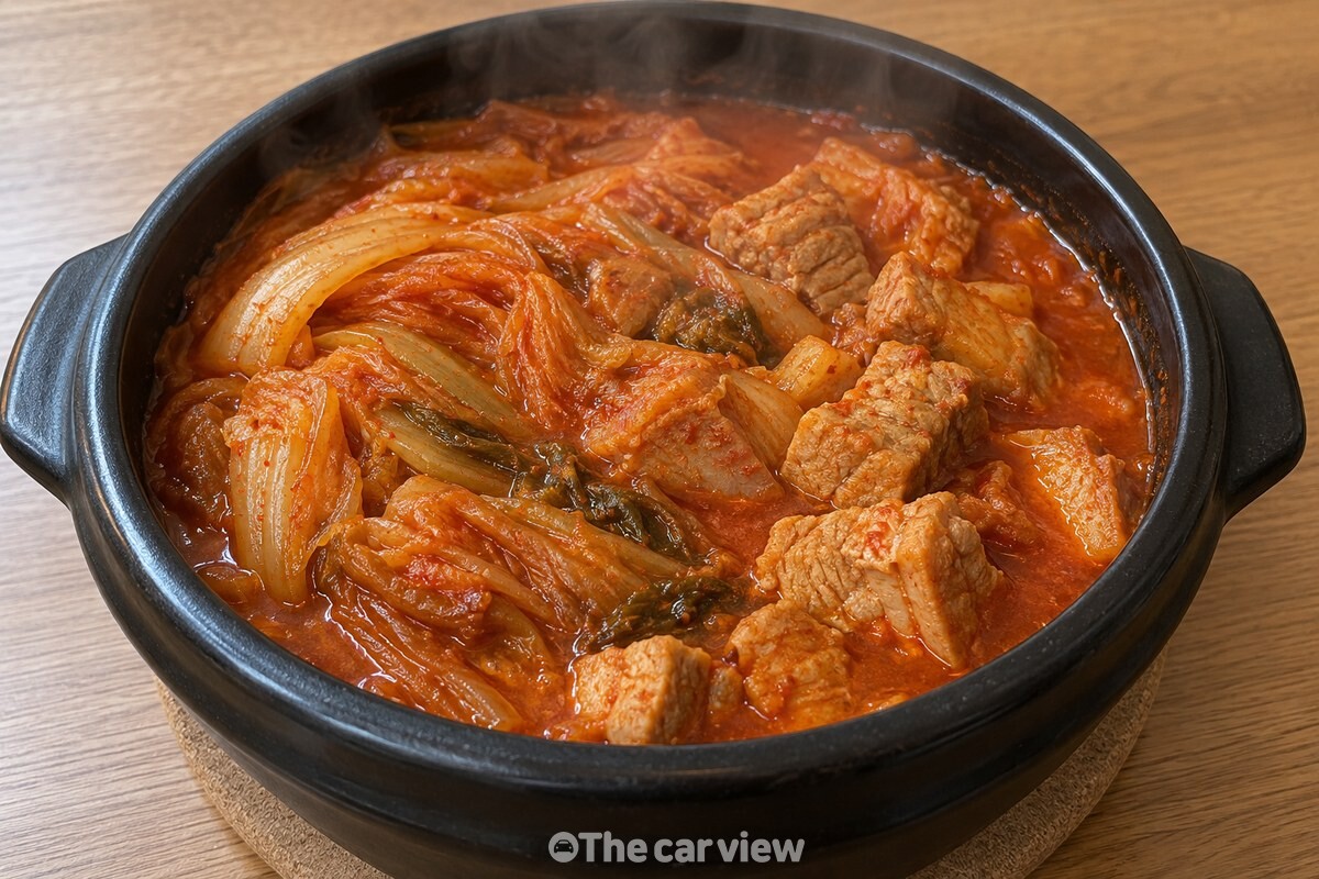 김치와 돼지고기가 부드럽게 익은 김치찜 냄비 / 기사 이해를 돕기 위한 생성형 이미지