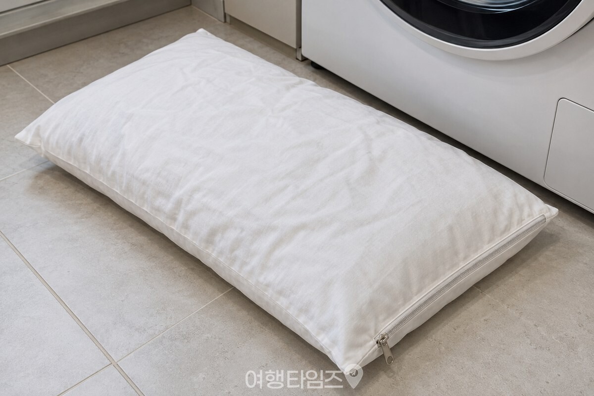 지퍼를 끝까지 닫은 흰 베개 커버와 매끈한 지퍼 선 / 기사 이해를 돕기 위한 생성형 이미지