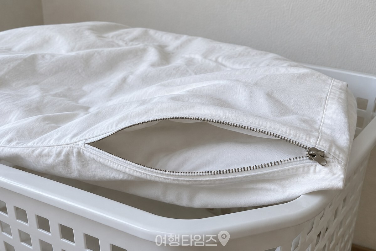 흰 베개 커버의 열린 지퍼 이빨과 슬라이더를 가까이서 본 모습 / 기사 이해를 돕기 위한 생성형 이미지