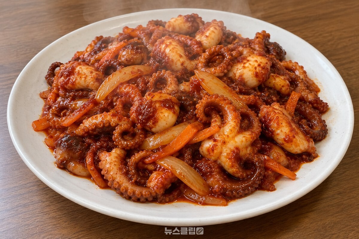 접시에 담긴 완성된 쭈꾸미볶음 / 기사 이해를 돕기 위한 생성형 이미지
