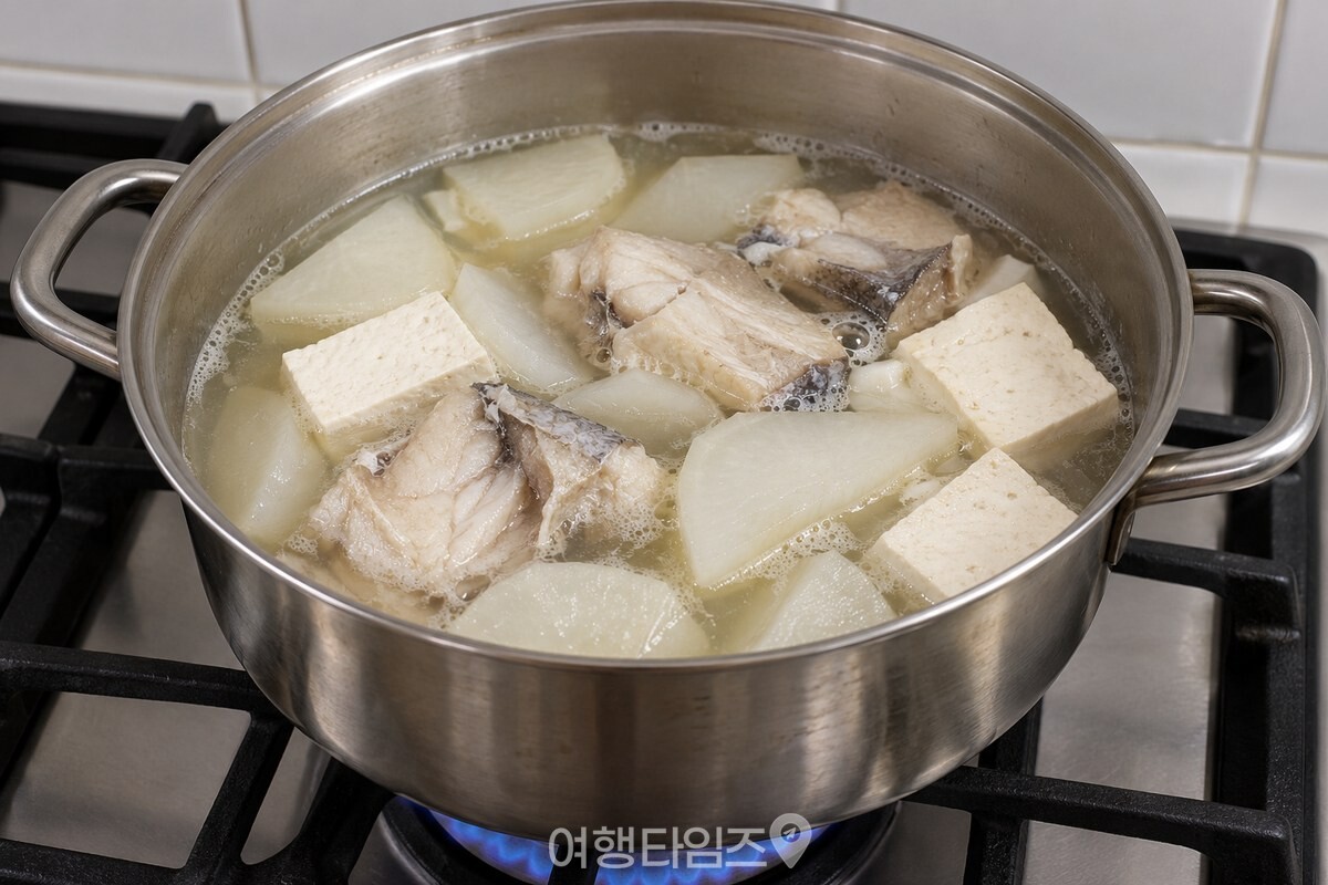 맑은 국물에 동태와 무, 두부가 끓는 냄비 / 기사 이해를 돕기 위한 생성형 이미지