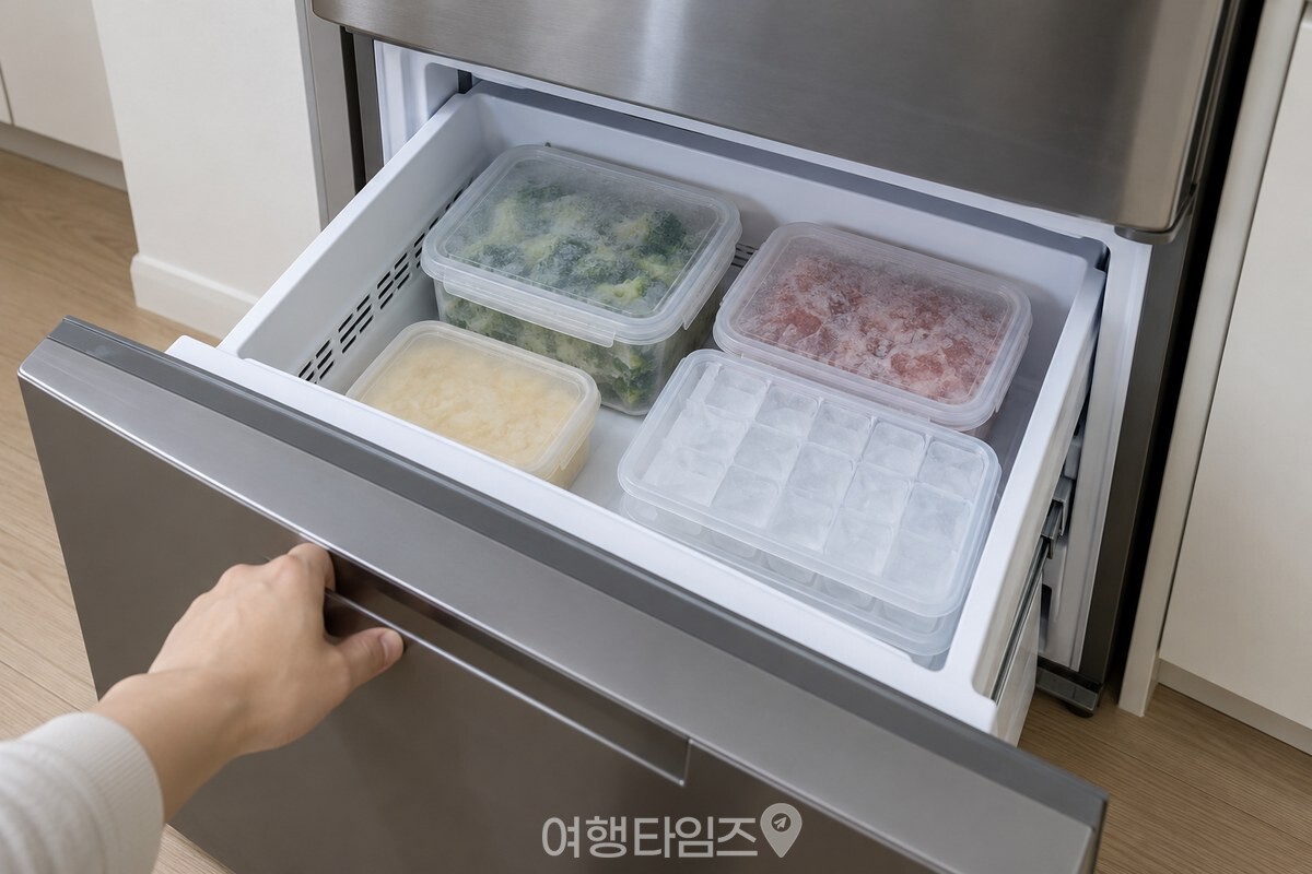 정리된 냉동실 문을 열어 안쪽을 살펴보는 모습 / 기사 이해를 돕기 위한 생성형 이미지
