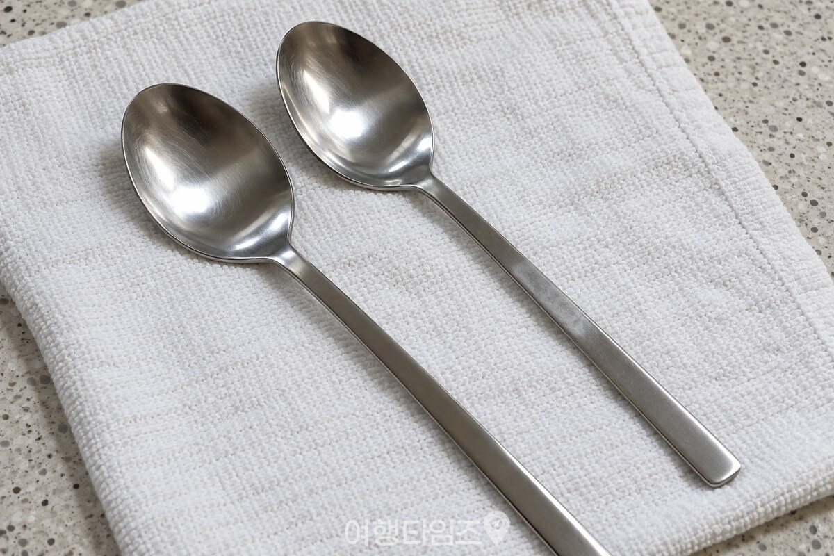 수저 손잡이 일부에만 옅은 뿌연 막이 보이는 모습 / 기사 이해를 돕기 위한 생성형 이미지