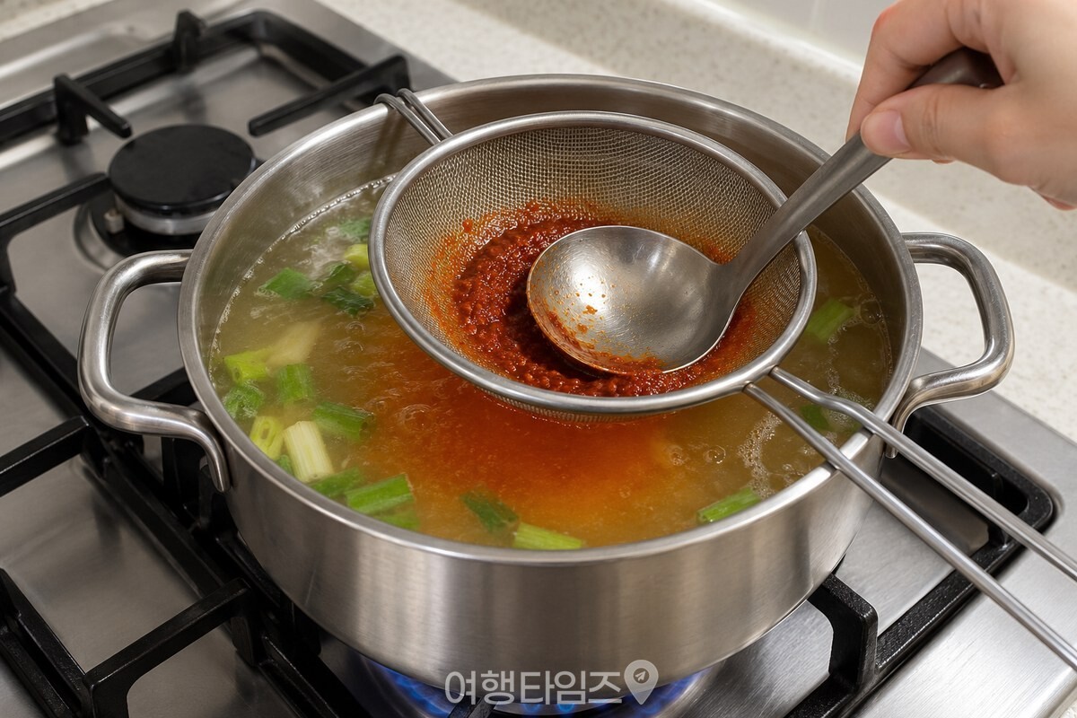 체에 담은 고추장을 국자로 풀어 내는 모습 / 기사 이해를 돕기 위한 생성형 이미지