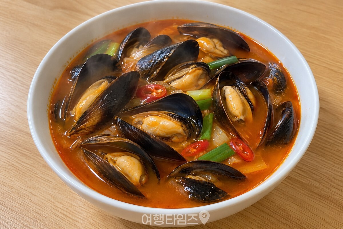 통통한 홍합살이 담긴 얼큰한 홍합탕 / 기사 이해를 돕기 위한 생성형 이미지