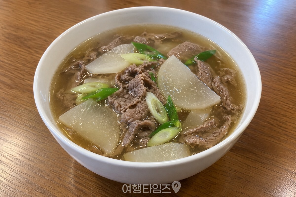 맑은 국물에 소고기와 무가 담긴 소고기무국 / 기사 이해를 돕기 위한 생성형 이미지