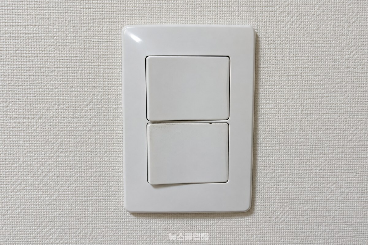 버튼 가장자리 한쪽에 옅은 손때가 남은 전등 스위치 / 기사 이해를 돕기 위한 생성형 이미지