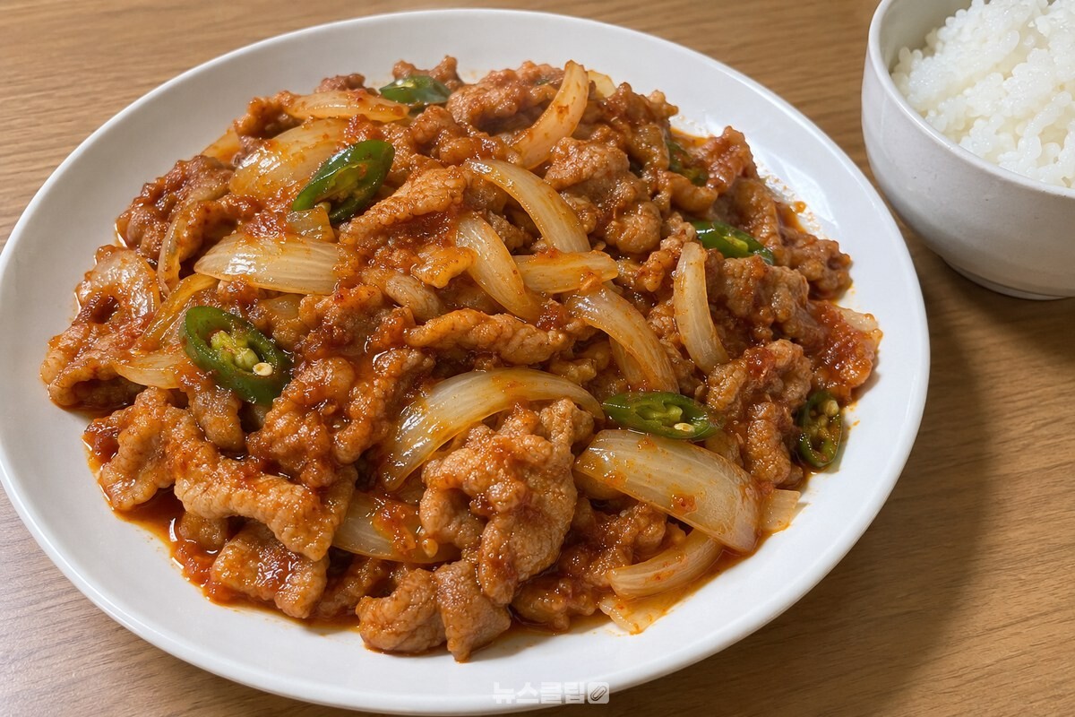 접시에 담긴 완성된 제육볶음 / 기사 이해를 돕기 위한 생성형 이미지