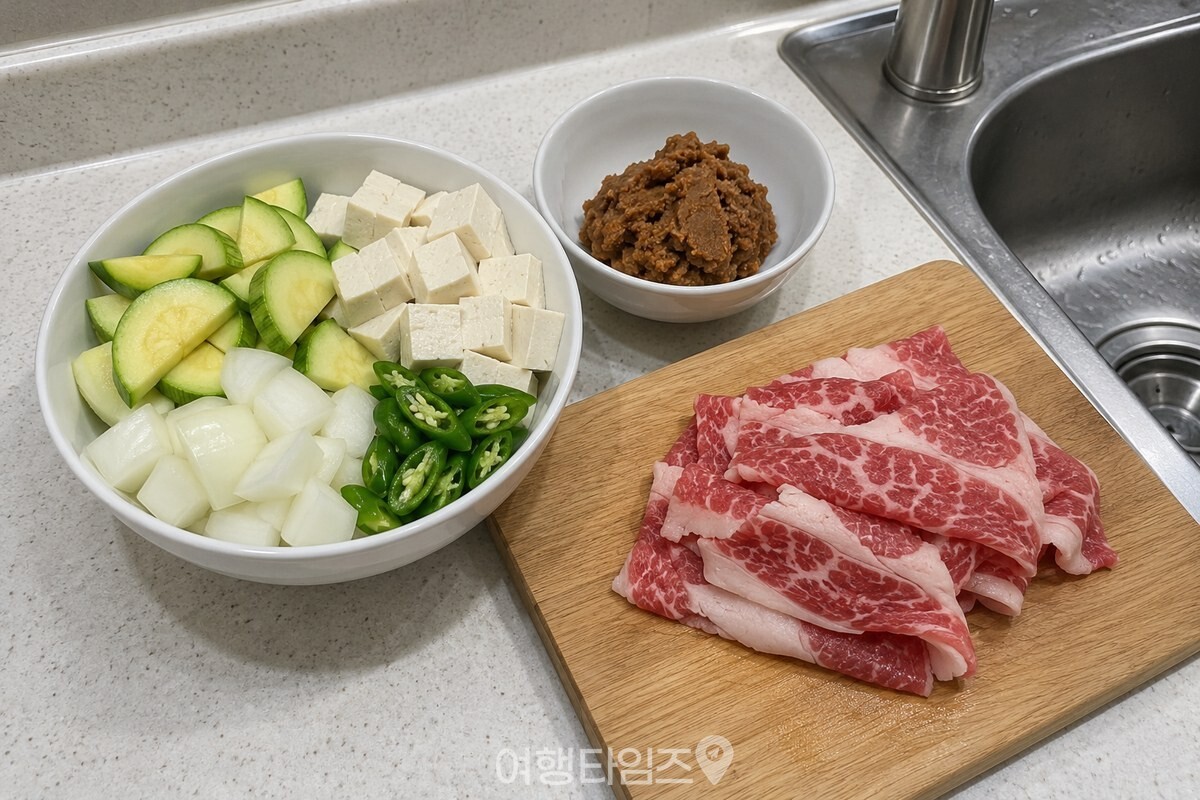 찌개 재료를 썰어 덜어 둔 깨끗한 조리대 / 기사 이해를 돕기 위한 생성형 이미지