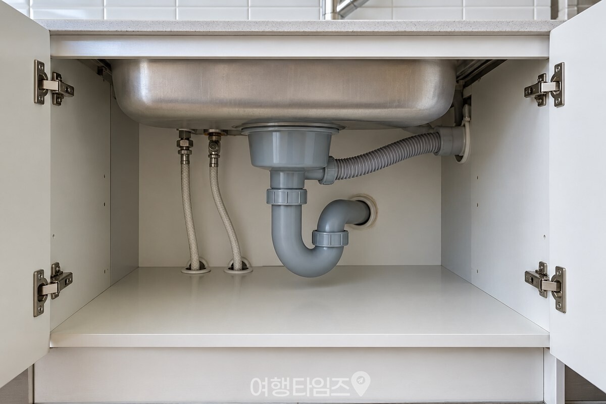 문을 연 싱크대 아래 수납장 안쪽 / 기사 이해를 돕기 위한 생성형 이미지