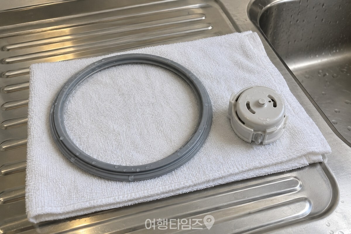 씻어 말리는 밥솥 고무 패킹과 증기 배출구 부품 / 기사 이해를 돕기 위한 생성형 이미지