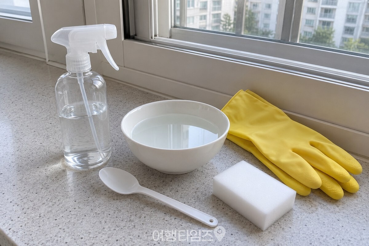 따뜻한 물에 녹인 과탄산소다 물과 분무기 / 기사 이해를 돕기 위한 생성형 이미지