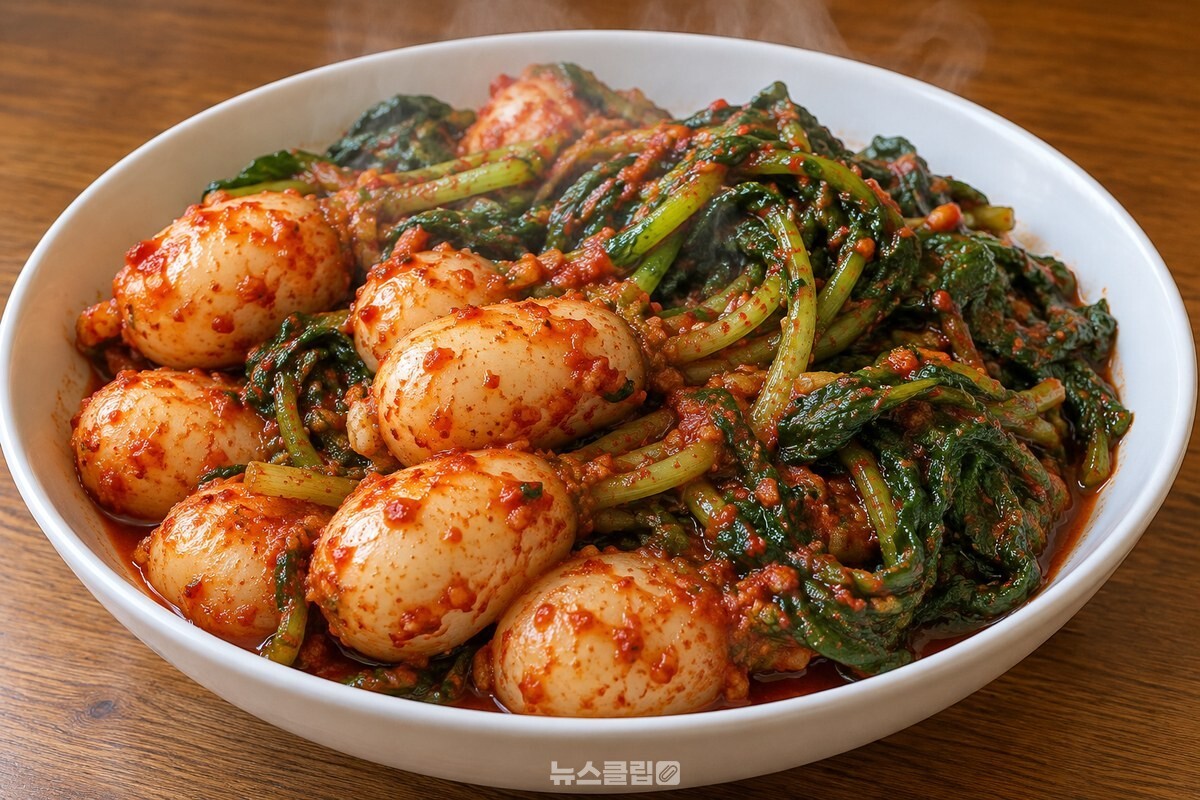 김이 옅게 오르는 완성된 총각김치 한 접시 / 기사 이해를 돕기 위한 생성형 이미지
