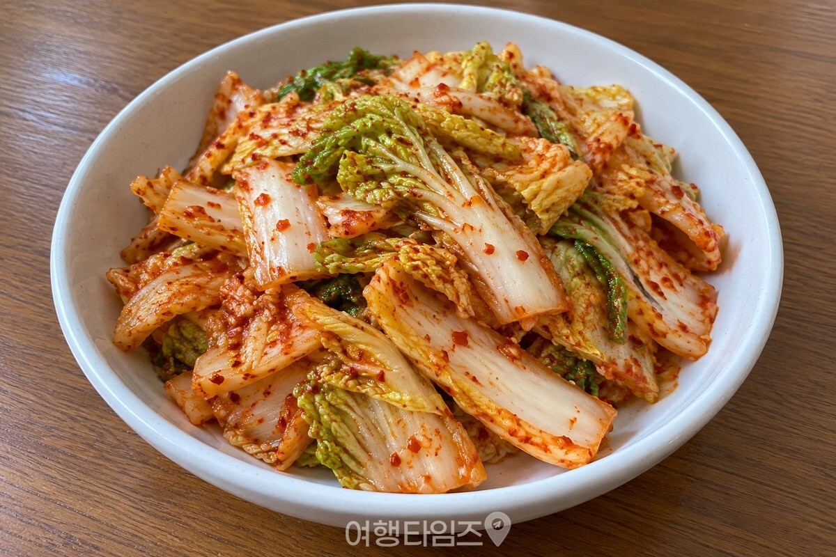 붉은 양념이 얇게 묻은 알배추 겉절이 한 접시 / 기사 이해를 돕기 위한 생성형 이미지