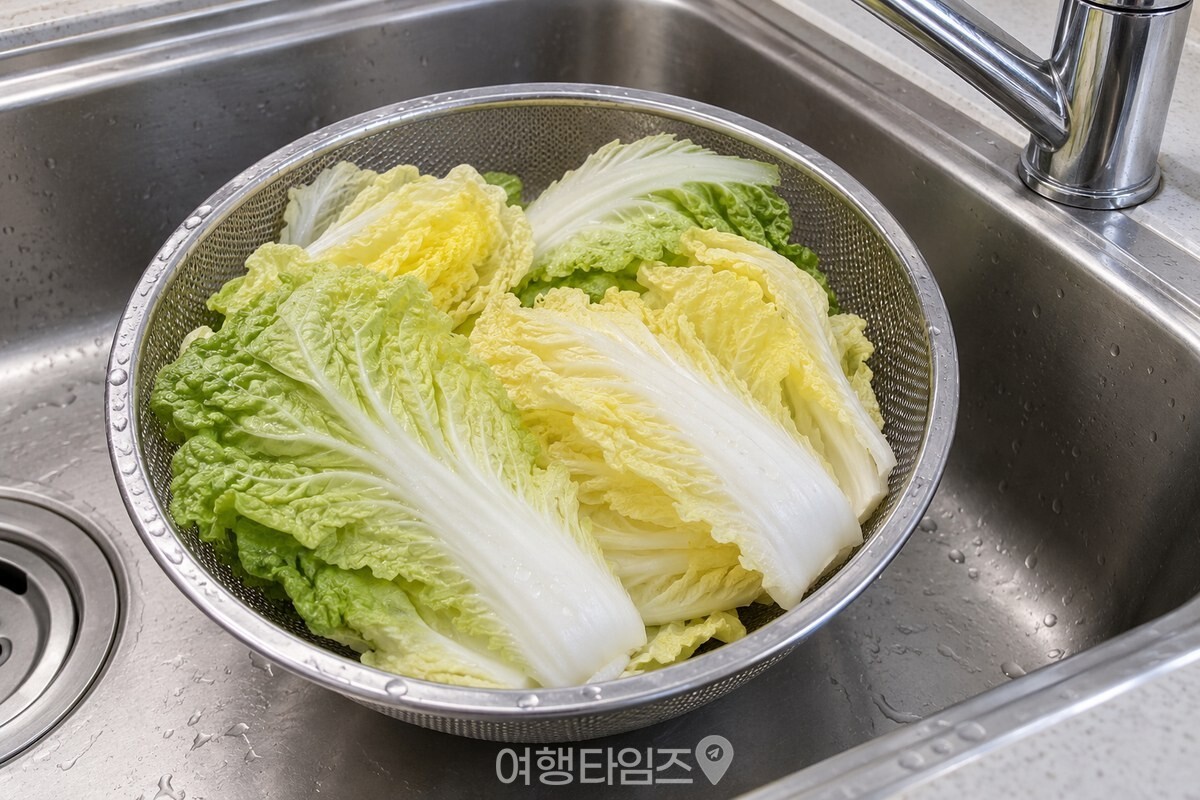 얇은 잎과 단단한 흰 줄기가 보이는 씻은 알배추 / 기사 이해를 돕기 위한 생성형 이미지