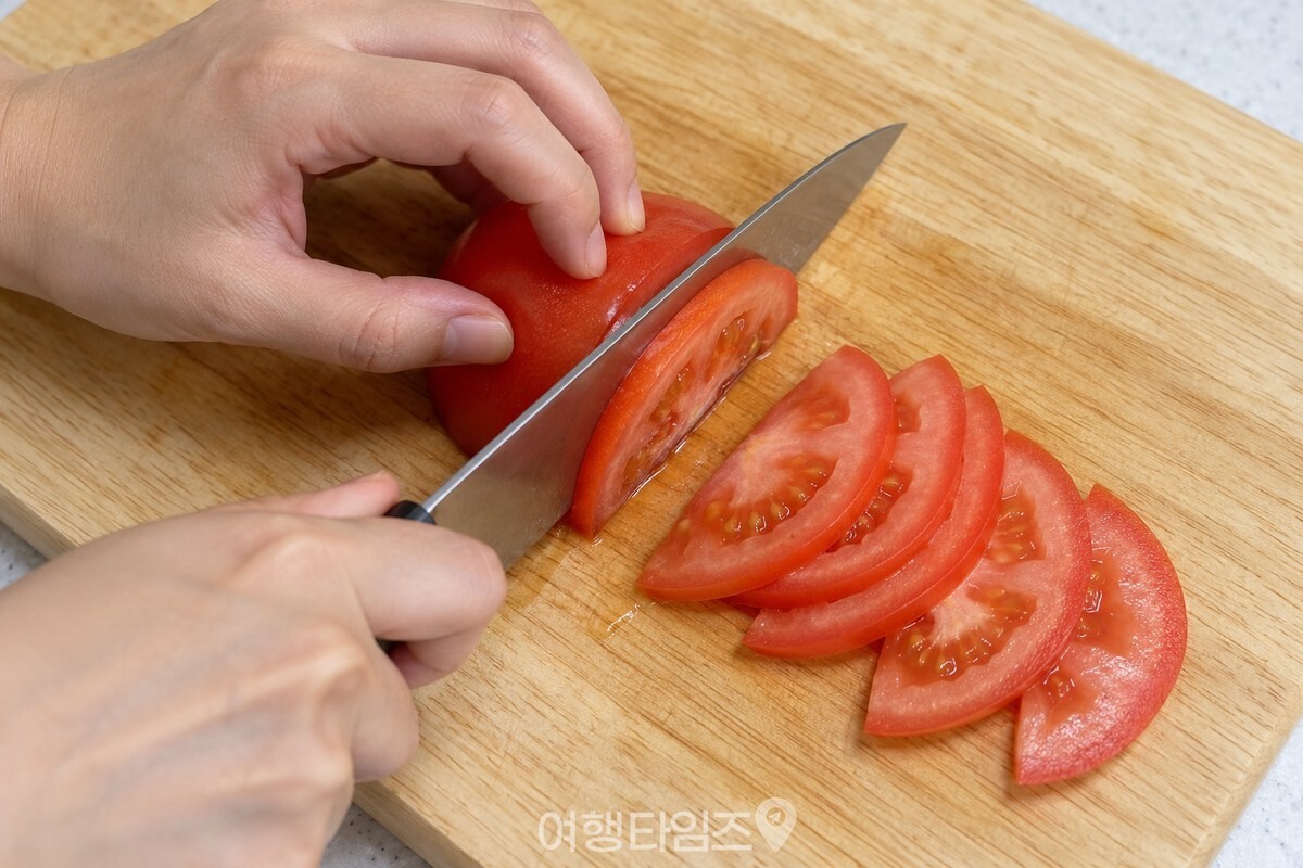 반달 모양으로 얇게 써는 토마토 / 기사 이해를 돕기 위한 생성형 이미지